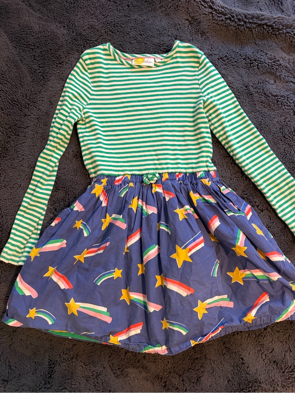 Mini Boden Green Striped Top with Navy Star & Shooting-Star Skirt